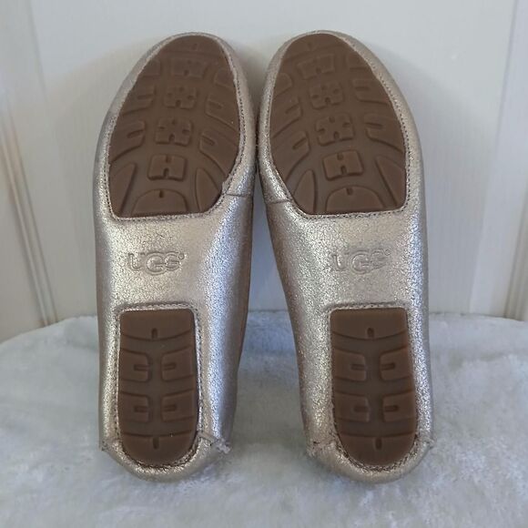 UGG Clair metallic gold leather moccasin loafers laser cut perforations 7 - Picture 7 of 8